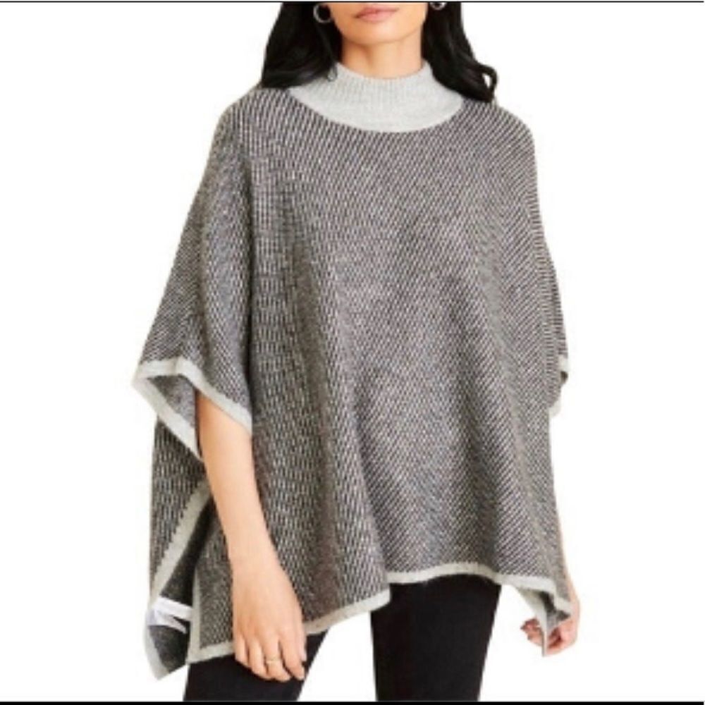 NWT Ann Taylor gray high turtle neck poncho sweaters cup sleeve pullover, Size S